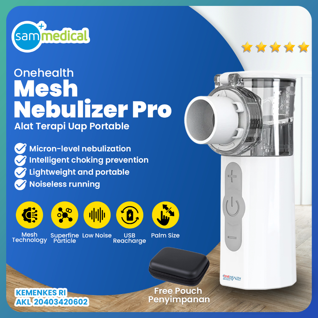 One Health Nebulizer Mesh Pro / Alat Terapi Uap Pernafasan Batuk Pilek Bayi Anak & Dewasa Portable