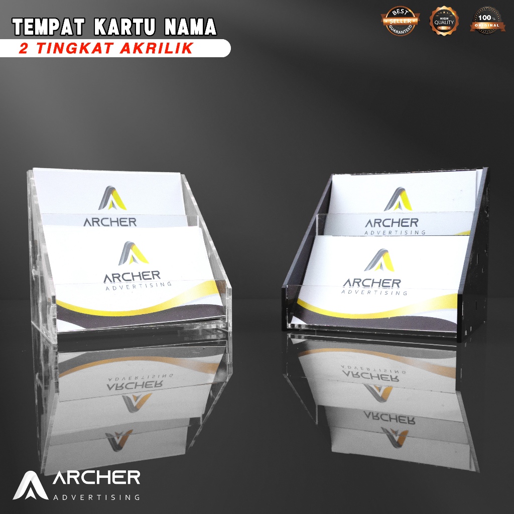 

STAND TEMPAT KARTU NAMA | TEMPAT NAME CARD HOLDER 2 TINGKAT AKRILIK BENING 2 mm