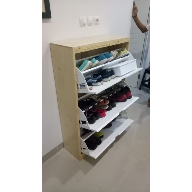 LEMARI RAK SEPATU, SENDAL, KAYU JATI BELANDA UK T100cm, P60cm, L25cm