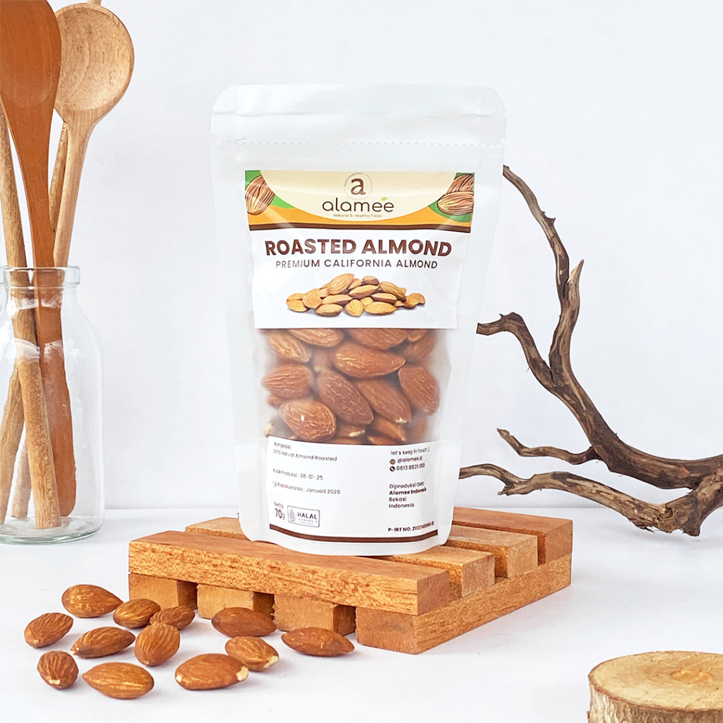 

ALAMEE Roasted Almond Premium Organic Kacang Panggang Kupas Mini Travel Size Tester Organik 70 gram
