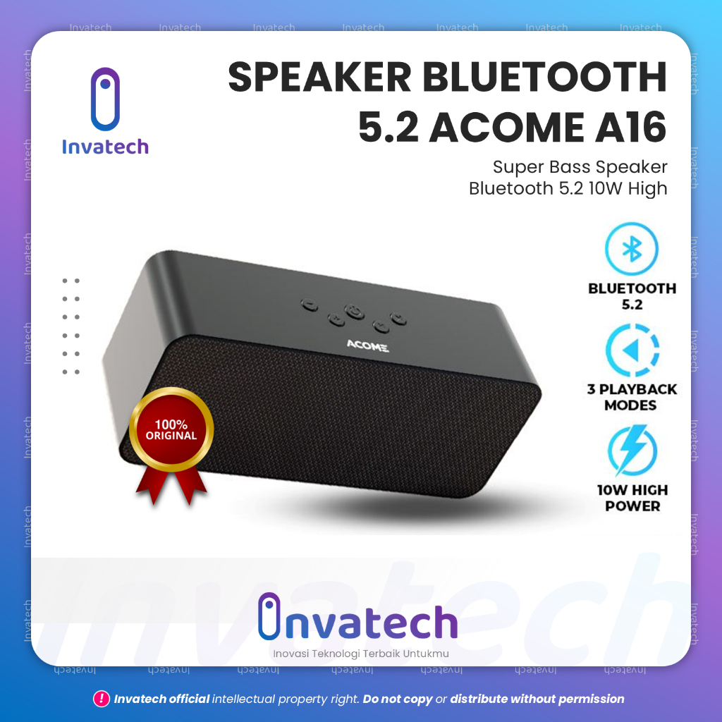 SPEAKER BLUETOOTH 5.2 10W A16 ACOME Super Bass Speaker Bluetooth 5.2 10W High Power 3 Playback Mode 
