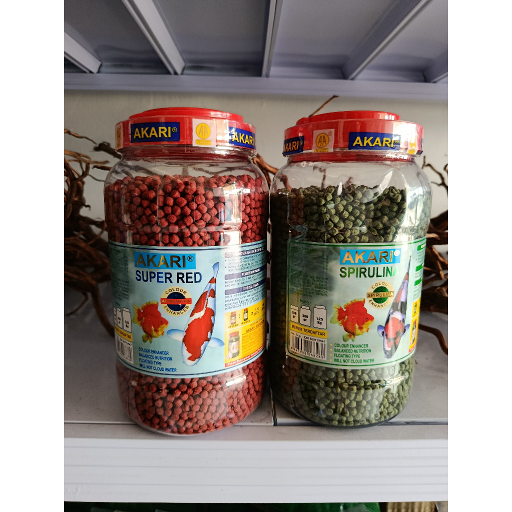 Akari Red Spirulina 1.25 kg 5mm Toples Pakan Ikan Koi Pelet Ikan Koi Mas Koki Pelet Akari