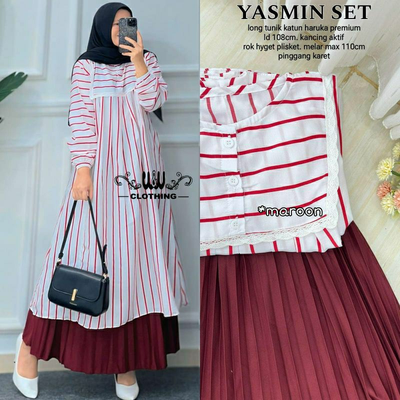 yasmin one set long tunik/rok bahan katun haruka