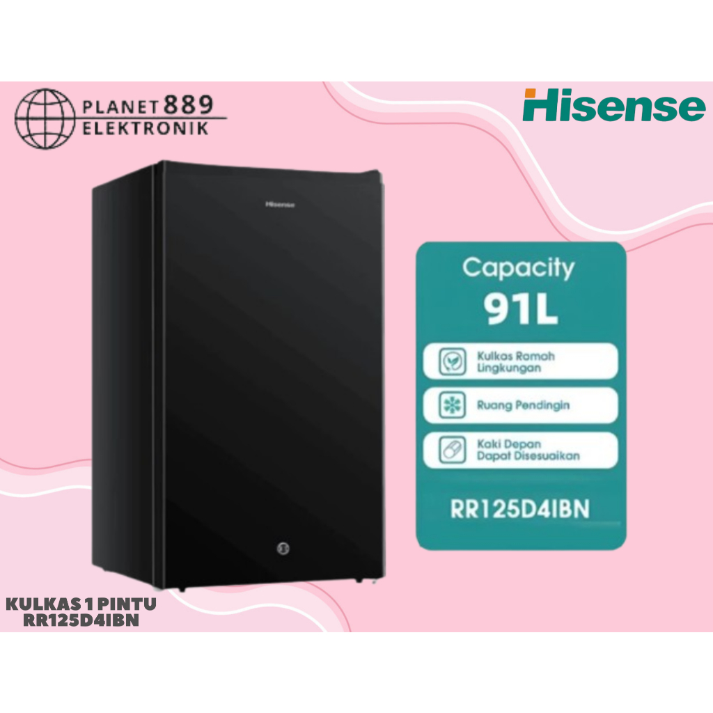 Hisense RR125D4IBN Kulkas 1 Pintu 95 Liter Anti-Bacteria Door Seal Safety Glass Shelves