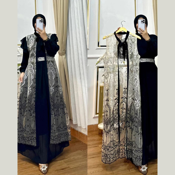 Nashita Dress Mewah Ceruty Babydoll Mix Brokat Pakaian Wanita Elegan Gamis Kondangan Formal Casual P