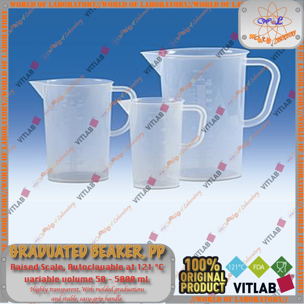 Graduated Beakers 50 mL, PP, Raised Scale (Beaker Plastik PP), Merk VITLAB