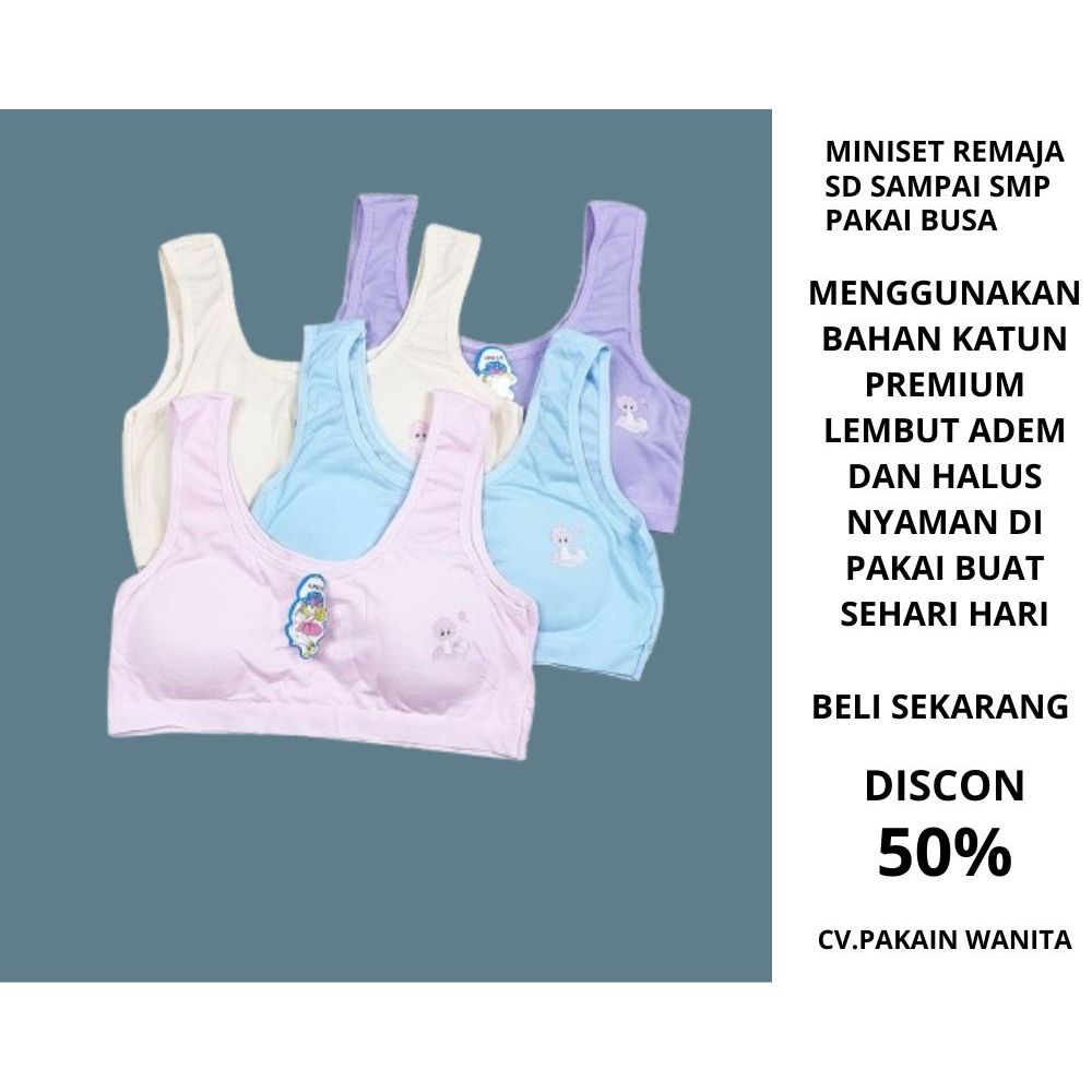 Miniset Busa Anak SD SMP Bh Remaja Katun Premium Lepas Pasang Untuk Remaja