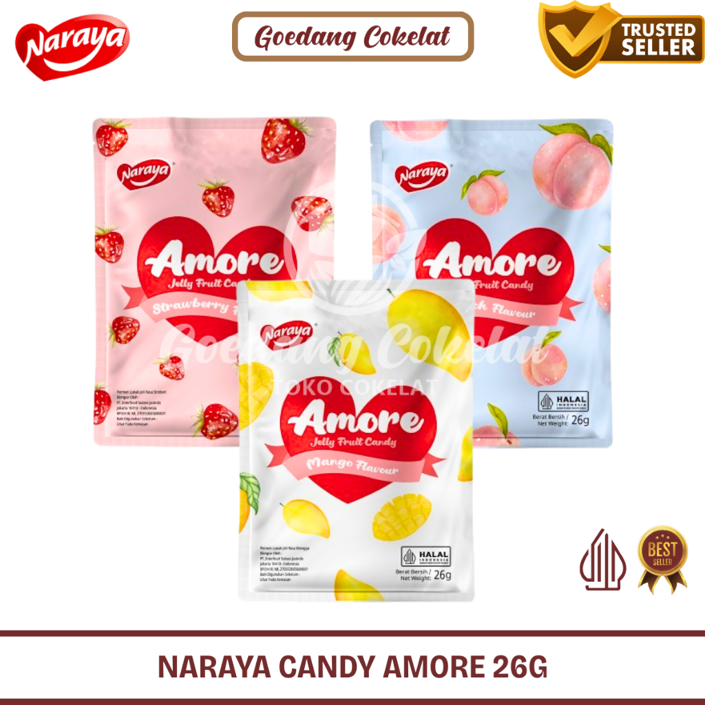 

Naraya Amore Jelly Fruit Candy Permen Lunak Rasa Buah Mangga Mango Strawberry Peach 26g
