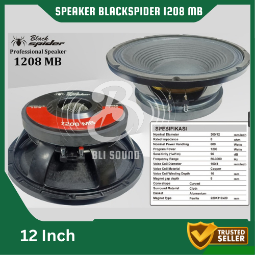 "SPEAKER KOMPONEN BLACKSPIDER 1208 MB 1200 WATT 12 INCH 12IN 12"" ORIGINAL BLACK SPIDER  "