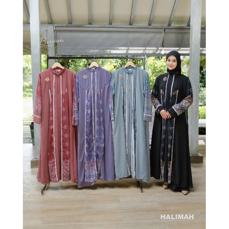 HALIMAH ABAYA SHANUM Gamis Only Bahan Ceruty Bermerks Syar'i Terbaru/ Halimah Abaya Ory Bermerks Sya