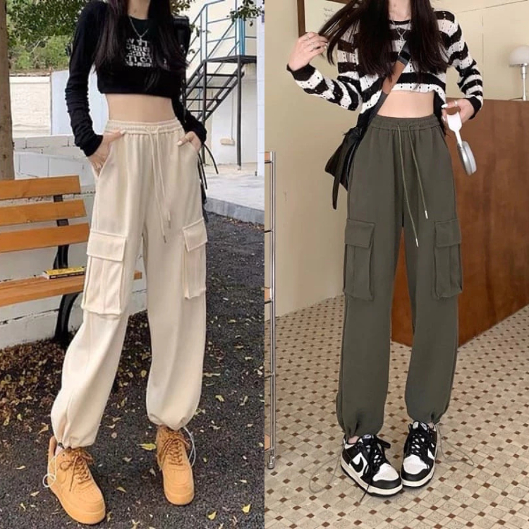 Celana Cargo Wanita Multipocket Celana Jogger Celana Cargo Panjang