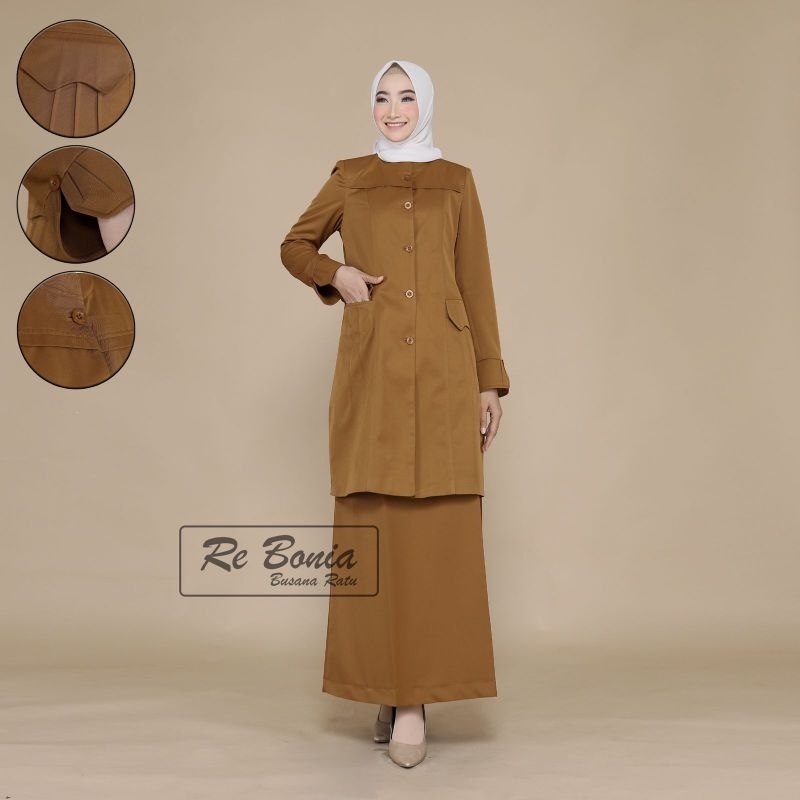 SERAGAM KANTOR RE BONIA / STELAN TUNIK PEMDA KHAKI TUA ROK A