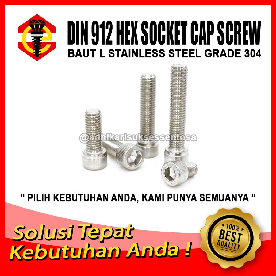SS 304 Baut L M20x100 / Hex Socket Stainless M20 Pitch 2,5 Kunci L 18
