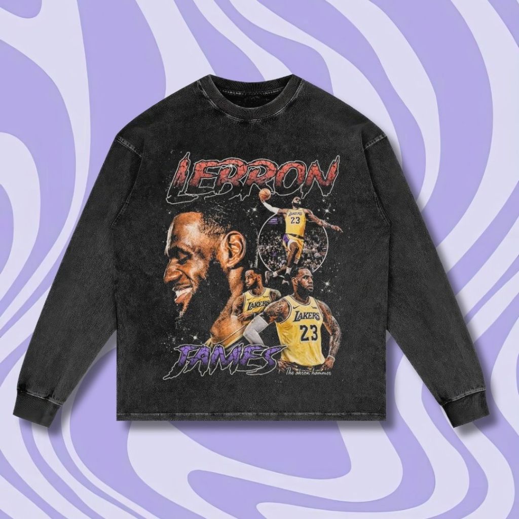 Purple Haze "Lebron James" Long Sleeve Oversized T-Shirt | Stone Wash | Kaos Oversize | Vintage Band