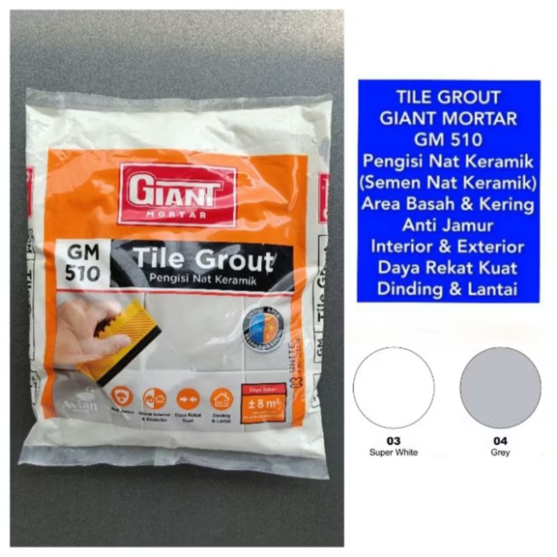 Oker Giant Mortar GM 510 Tile Grout Nat Pengisi Keramik Warna Putih