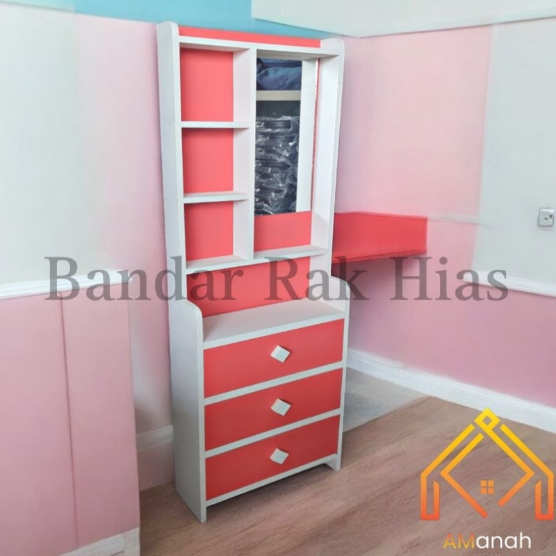 MEJA RIAS LEMARI KACA MINIMALIS RAK MAKE UP KACA AMANAH DECORATION