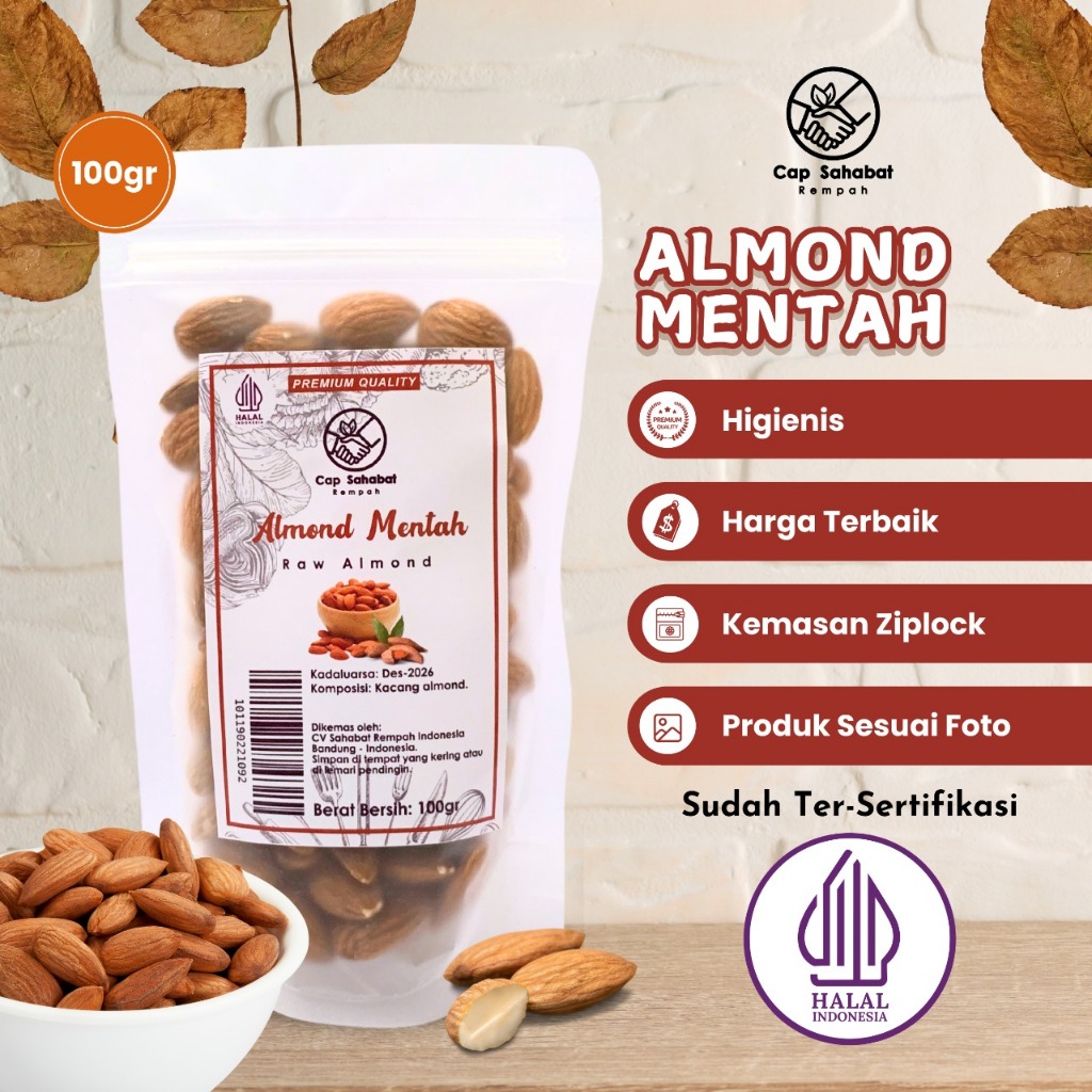 

100gr Kacang Almond Mentah / Raw Almond / Rempah / JSR 100% Premium Quality Cap Sahabat