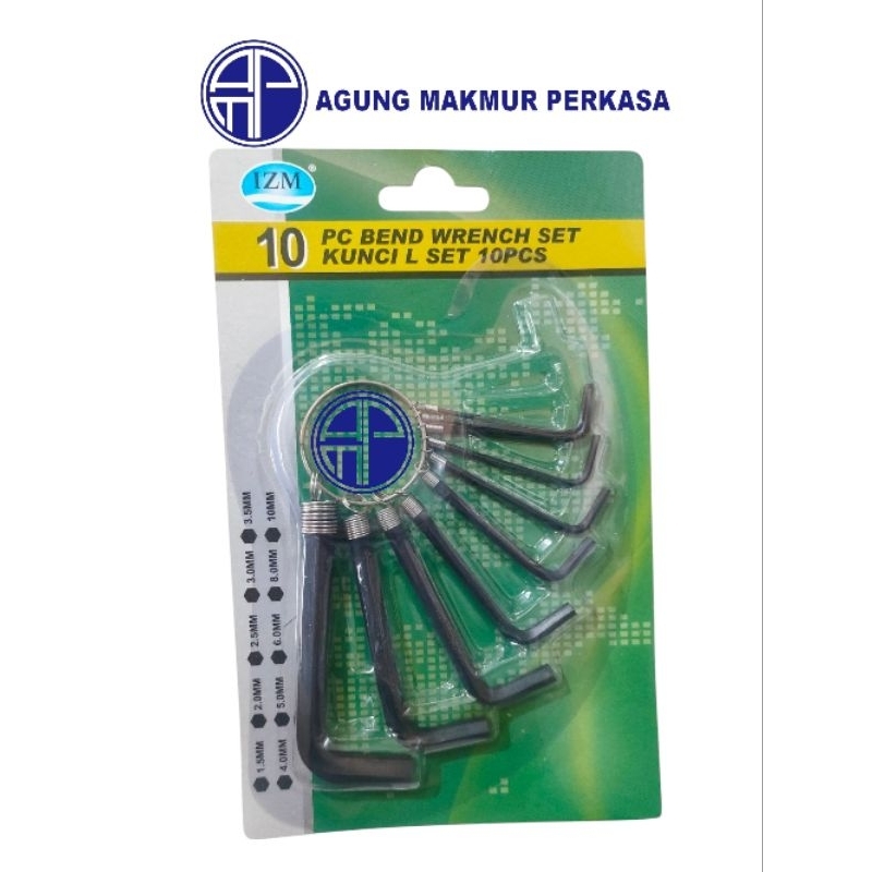 Kunci L 10 Set Hitam Hexagonal