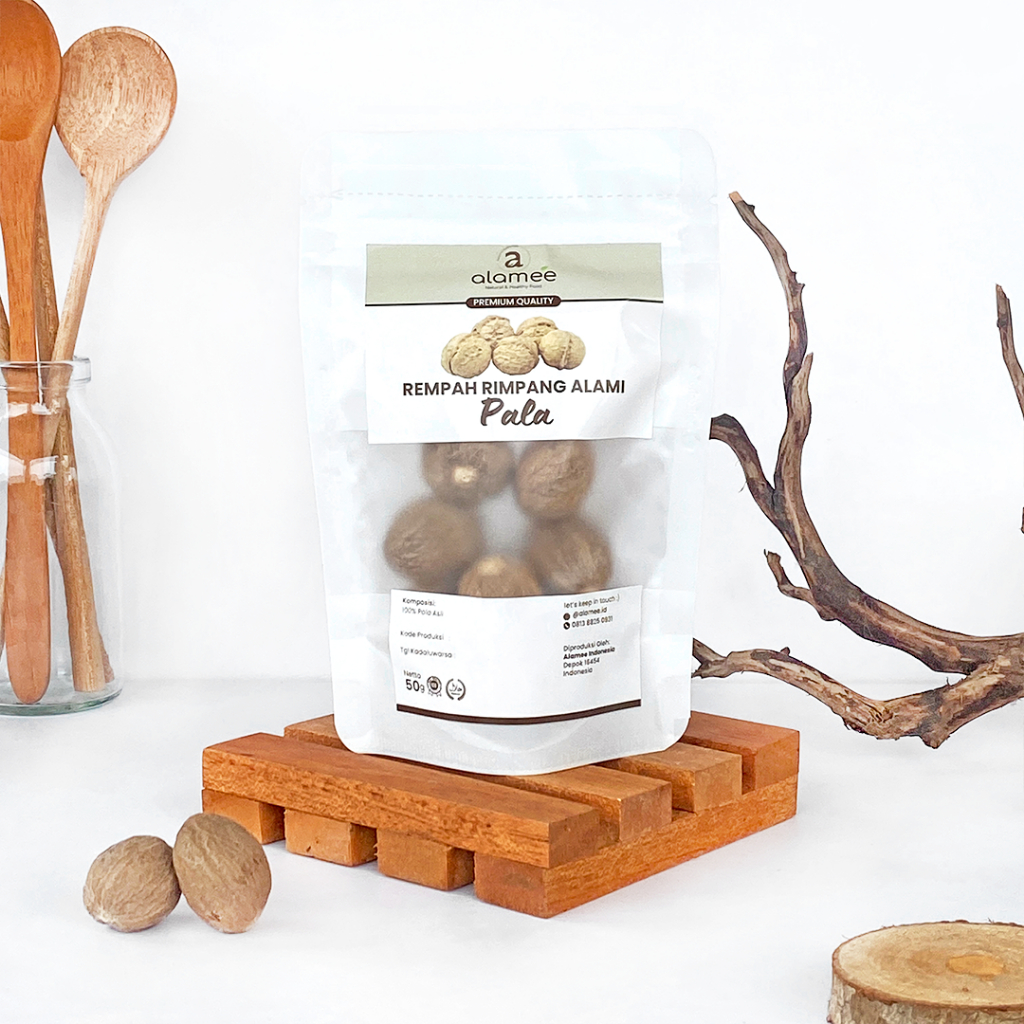 

ALAMEE Biji Pala Utuh Rempah Kering Nutmeg Whole Rimpang Organik Alami Bumbu Seasoning Masakan 50gr