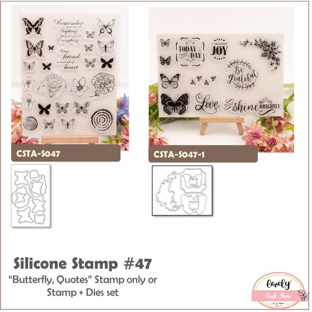 

LovelyCraftStore | S 47 Transparent Silicone rubber Clear Stamp with Die Set ~ Stempel Silikon Transparan Silicone Stamp Leaves, Butterfly, Daun, Kupu untuk journal, cards, art craft, scrapbook
