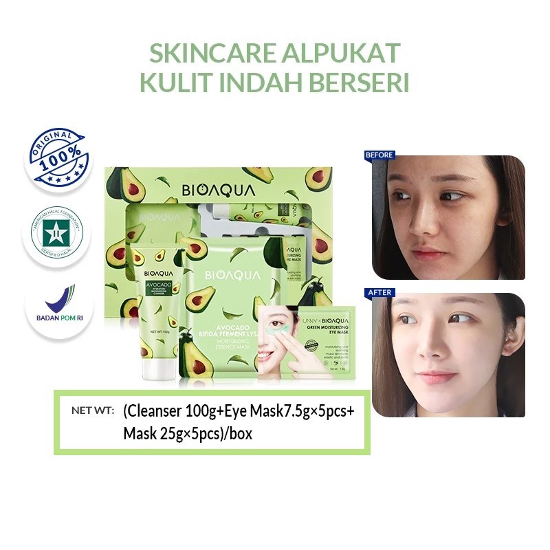 BIOAQUA Avocado SkinCare Set With Cleanser/Sheet mask/Eye mask Whitening Brightening