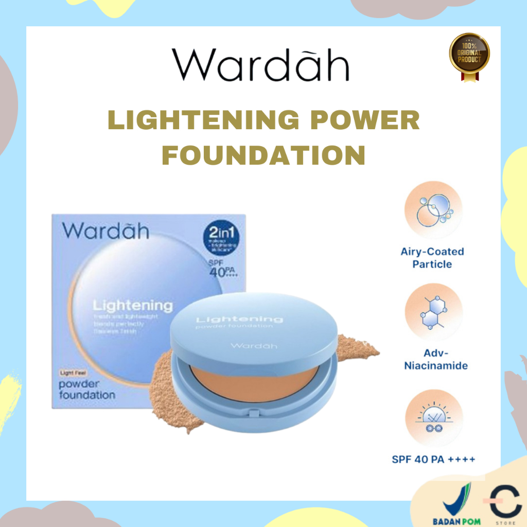 [ORI BPOM] WARDAH Lightening Powder Foundation 12g | Two Way Cake Light Feel (TWC) | Bedak Padat | F