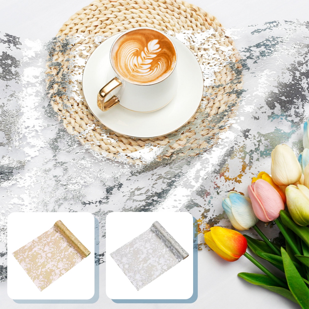 Taplak Meja Panjang/Gold Foil Table Runner/Table Runner Metallic Foil Thin Mesh Party Christmas Deco
