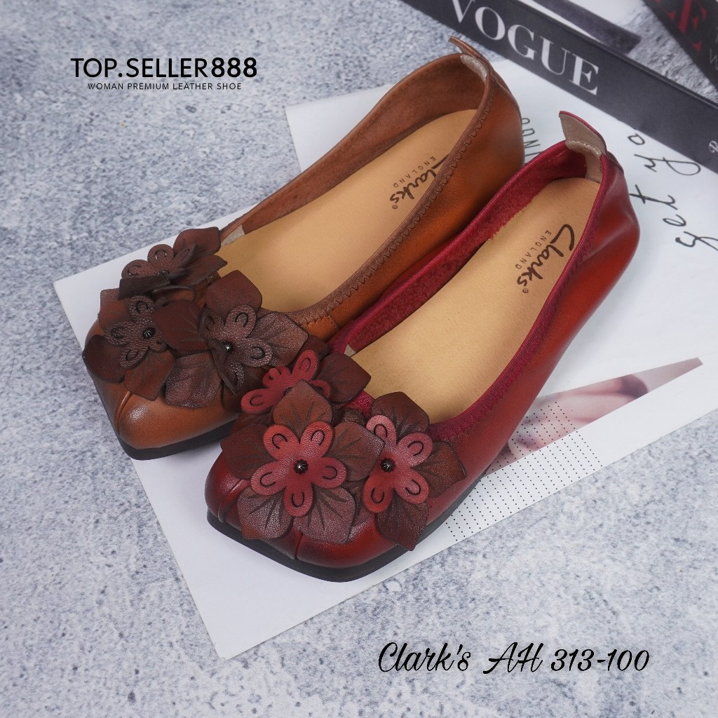 CLARKS Sepatu Kulit Wanita Flat Shoes Elegan AH 313-100 Lambskin Premium