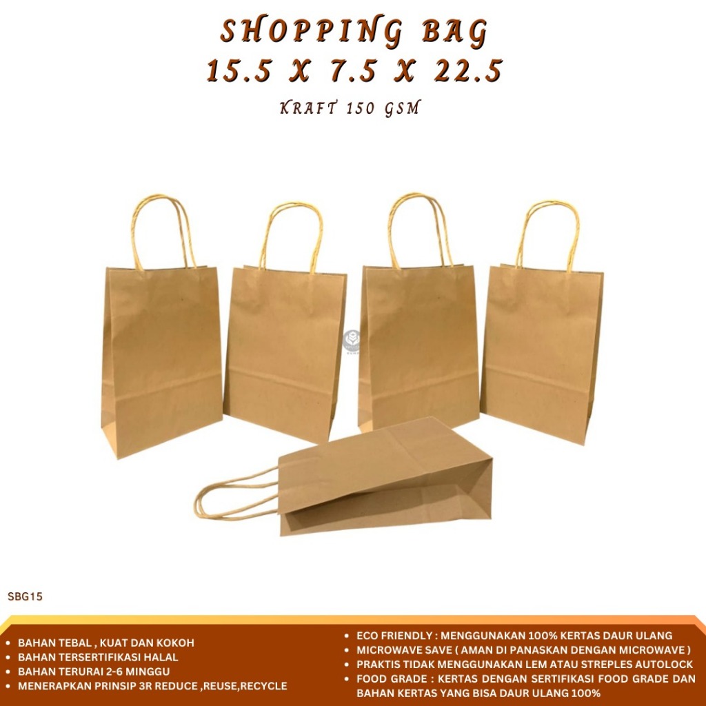 

Tas Kertas Paper Bag 15.5x7.5x22.5 Kantong Belanja Kantong Kertas Tote Bag (Isi 1 Pcs-S.BG15)
