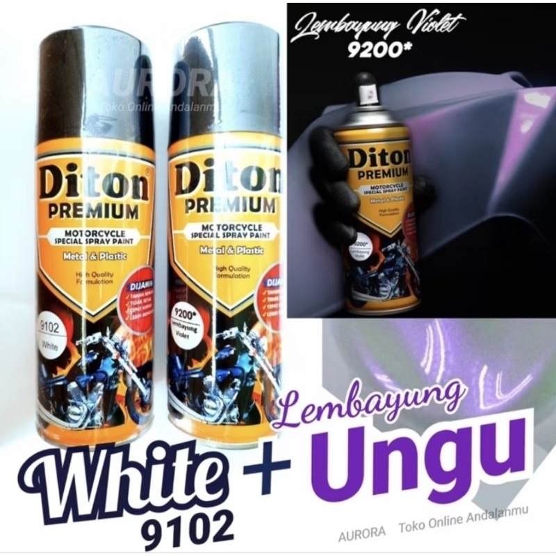 Paket Diton Premium Lembayung Violet 9200 + White 9102 / Cat Ungu Putih 400ml Pilok Pylox Pilox
