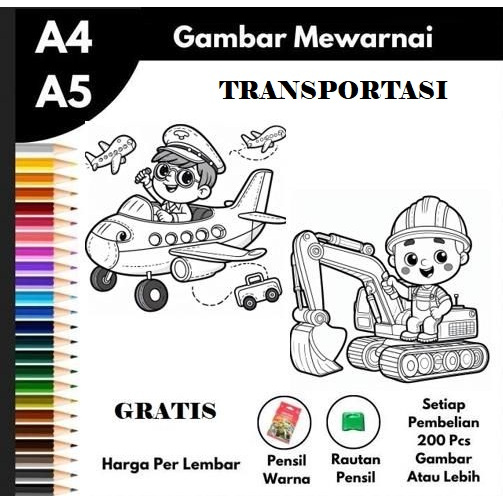 

GAMBAR MEWARNAI UNTUK ANAK TK SD PAUD 50 LEMBAR HVS 80gr