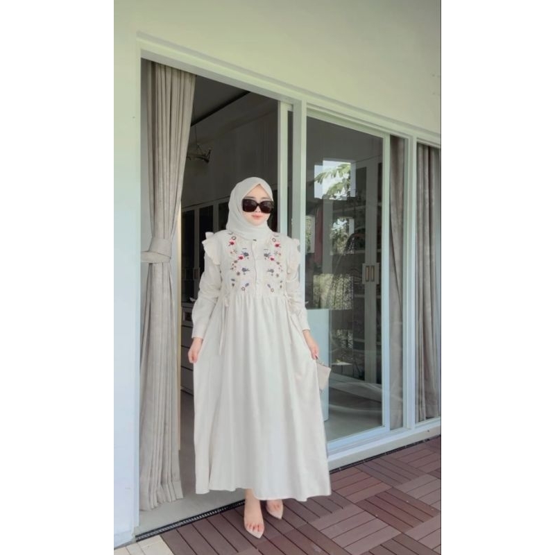 dress midi katun linen