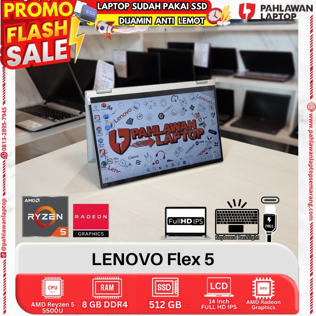 LAPTOP LENOVO Flex 5 Ryzen 5 RAM 8GB SSD 512GB