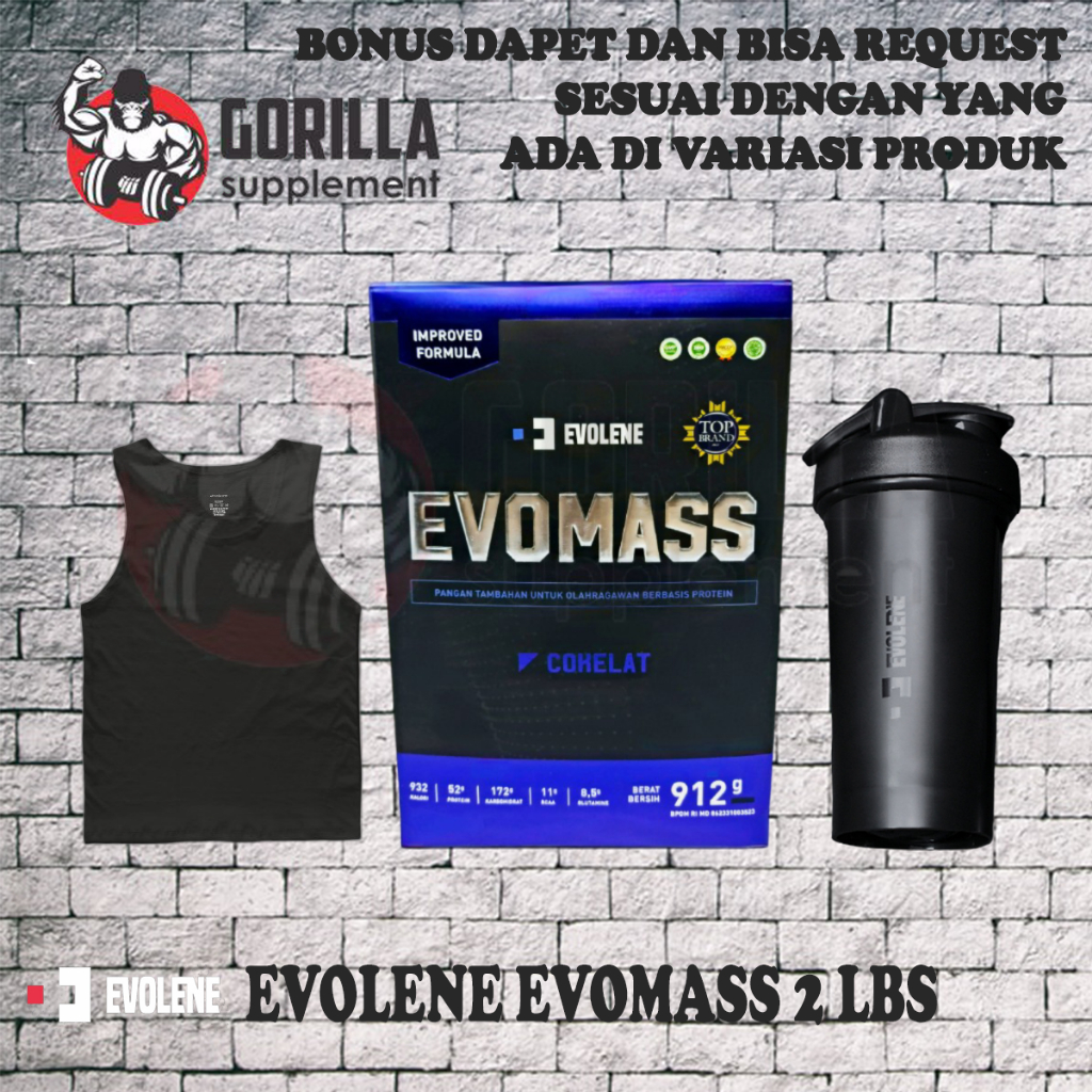 PROMO Evolene Evomass 2lbs / 912gr Suplemen Fitness Mass Gainer