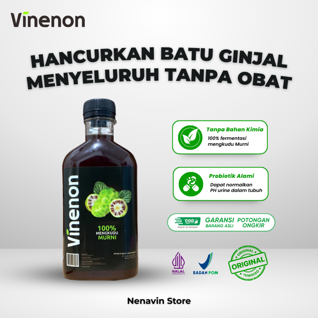 

Vinenon Cuka Mengkudu Solusi Ampuh Hancurkan Batu Ginjal Kolesterol Asam Urat BPOM HALAL