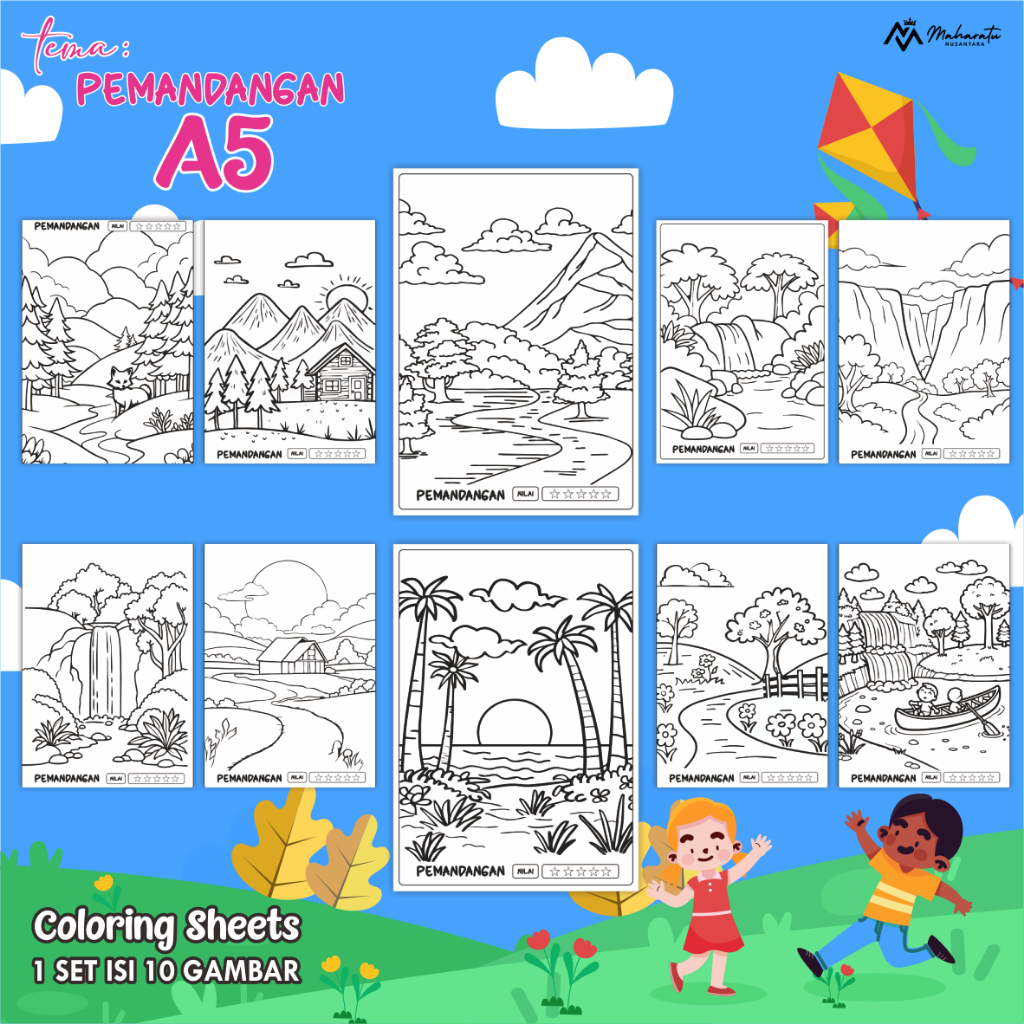 

[PEMANDANGAN] LEMBAR MEWARNAI ANAK - KERTAS BER GAMBAR READY STOCK 1 SET - COLORING SHEET A5