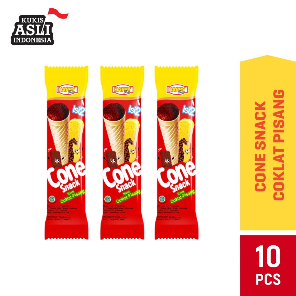 

Happy Time Cone Snack Coklat Pisang (Isi 10 Pcs) / Murah