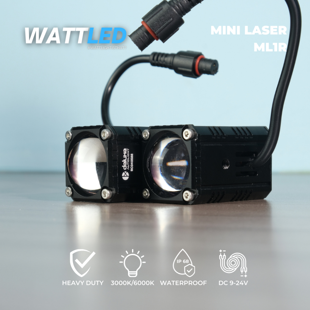 Lampu Tembak Mobil Slim Mini Laser Projector 1 Mata Deluxe Autolight ML1R 4850 Lumen 50 Watt Kuning 