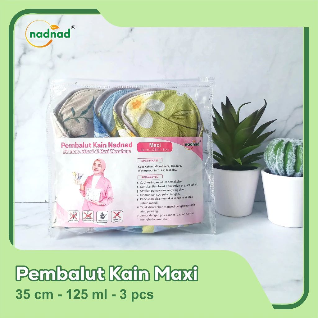 NADNAD Menspad MAXI/NIGHT 1 PACK 3 PCS, Pembalut Kain Wanita Cuci Ulang, Panjang 35cm.