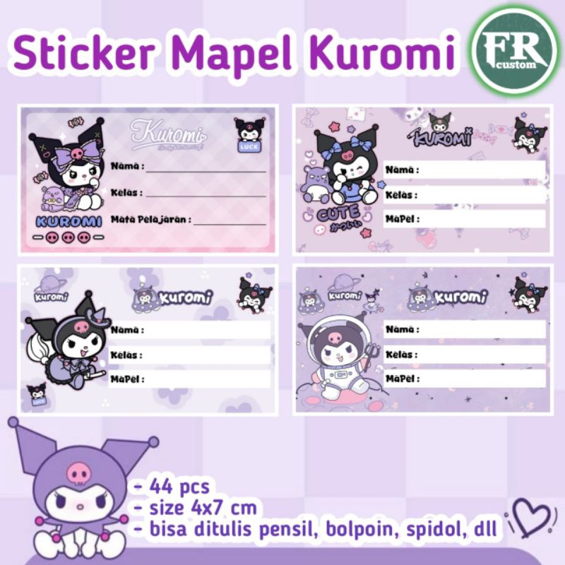 

44 pcs Sticker Mapel Tema Sanrio Kuromi - Stiker Label Nama Buku Pelajaran Sekolah Terbaru