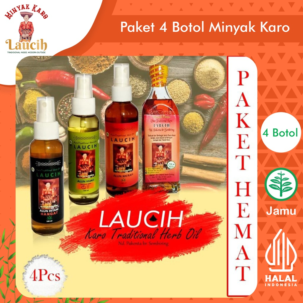 Paket Hemat 4 Botol Minyak Karo Laucih Minyak Urut Kusuk Asli Medan