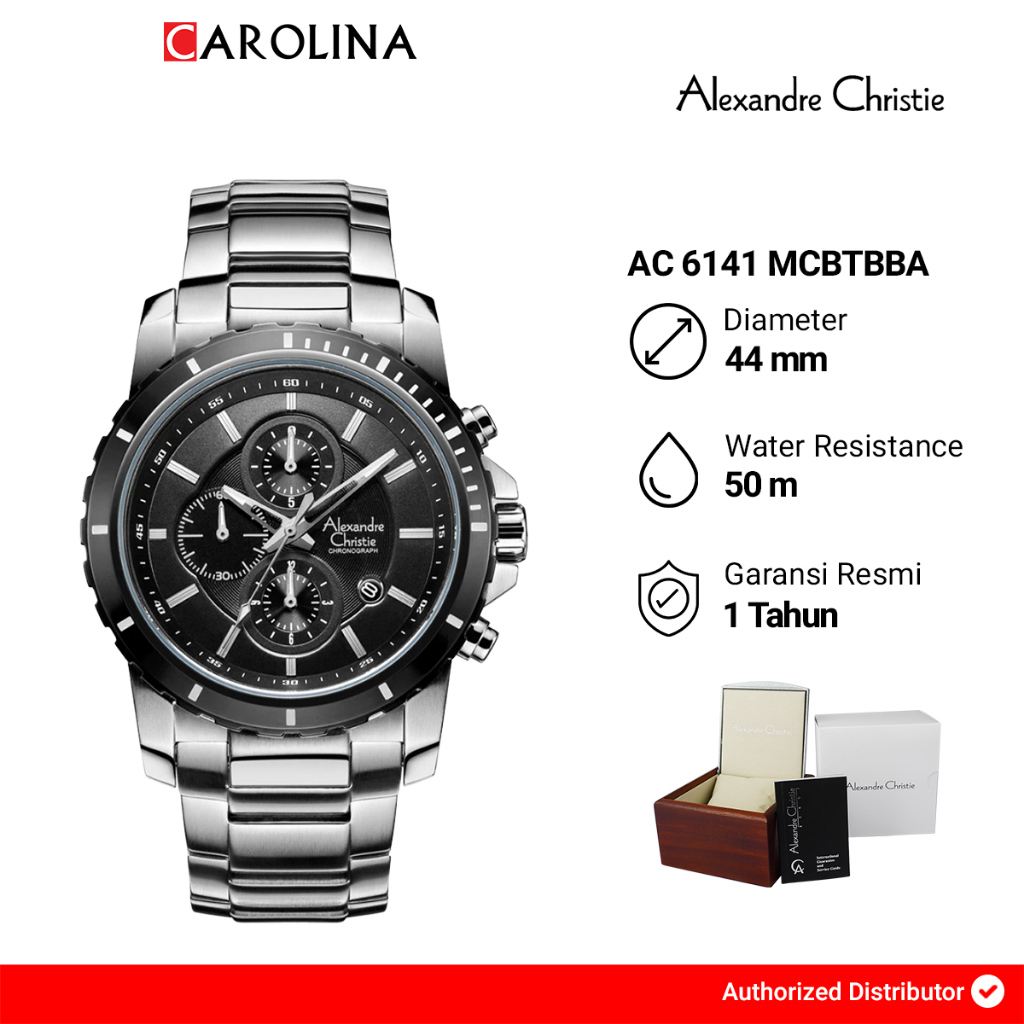Jam Tangan Pria Alexandre Christie Chronograph AC 6141 MCBTBBA Black Dial Stainless Steel Strap