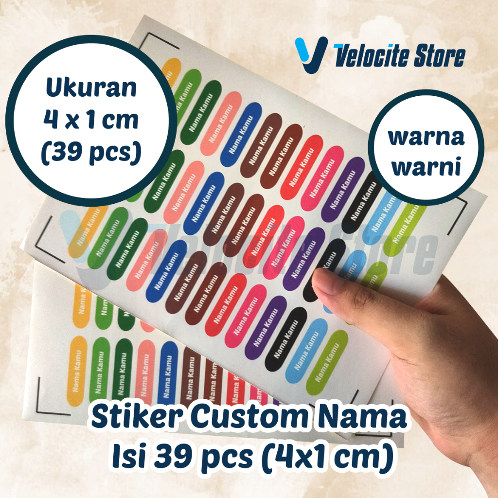 

Stiker Custom Nama/Stiker buku Isi 39 pcs Bahan Chromo/Vinyl (4x1 cm)