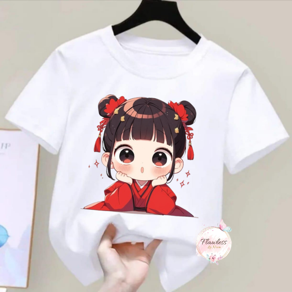Baju Kaos Anak Perempuan/Laki-laki FLNBAK72 Lengan Pendek 2-12 thn Gambar Gadis China - Fashion Katu