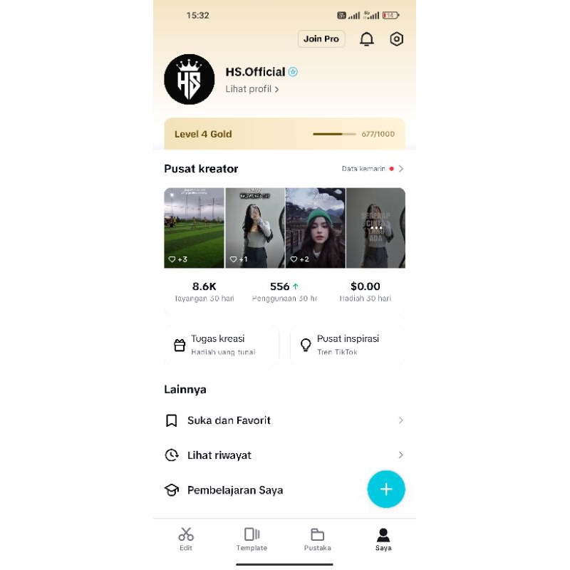 Akun creator CC monetisasi, Level 4 hampir naik level 5 termurah