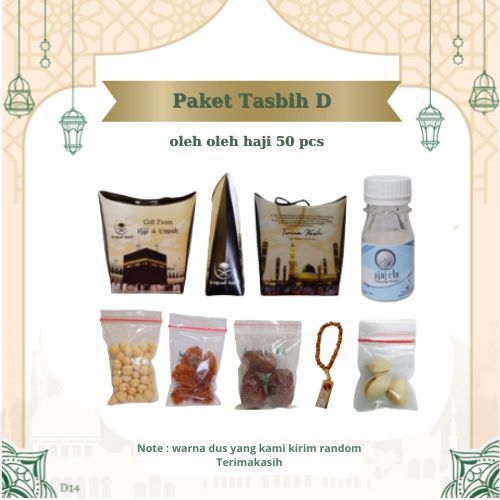 

PAKET TASBIH D 50 PCS DUS TALI OLEH OLEH HAJI DAN UMROH. BOTOL+AIR ZAM ZAM, KURMA, KISMIS, KACANG ARAB, TASBIH, KACANG PISTASIO