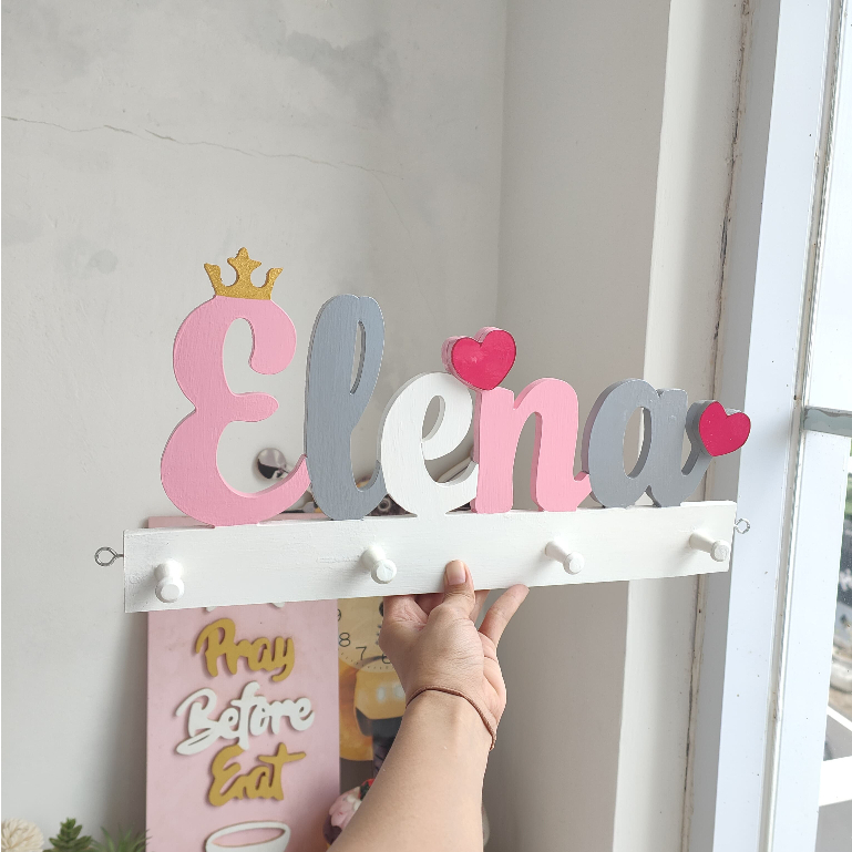 PSO Custom Nama Capstok Anak Bayi Gantungan Hanger Hiasan Dinding Dekorasi Kamar Anak