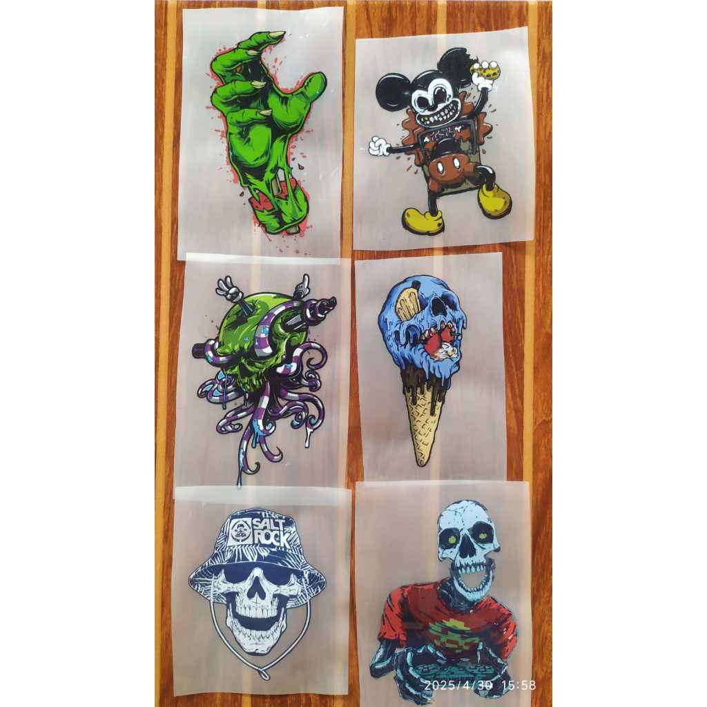 

PATCH STIKER SABLON BAJU Gambar Tengkorak/Skull Isi 6 pcs | cetak DTF Sablon Iron patch setrika Polyflex Pvc | Emblem Gambar TEMA Tengkorak/Skull