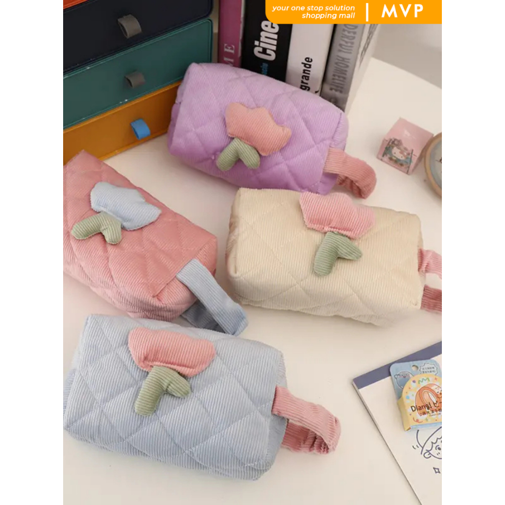 

MVP Tempat Pensil Lucu Aesthetic Korea Model Tulip Handle Tas Makeup Dompet Multifungsi