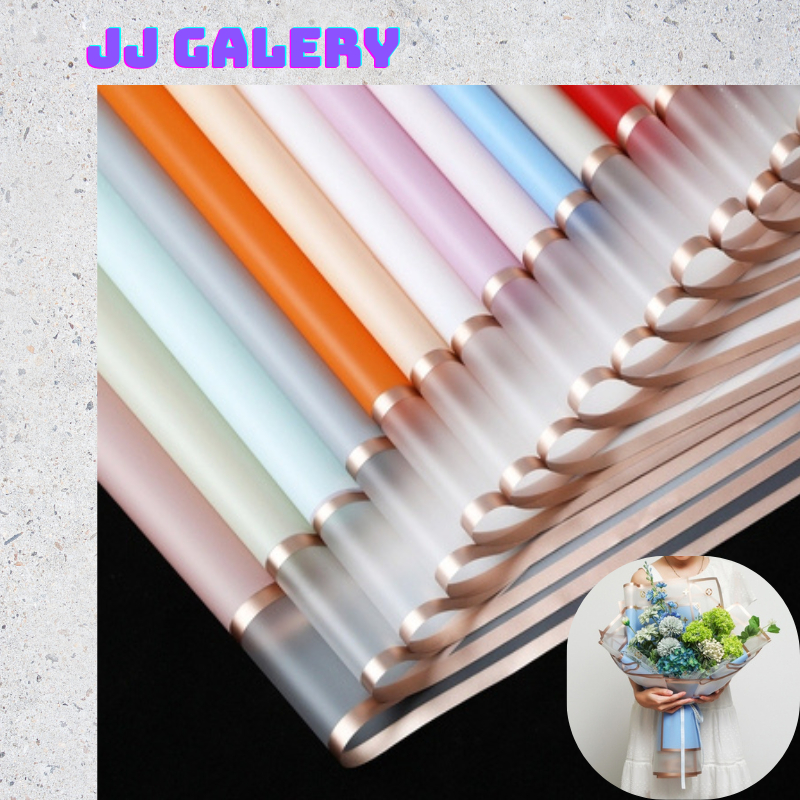 

Isi 20 LEMBAR Flower Wrapping Paper Transparent Gold Frame Double List Waterproof Cellophane KB085